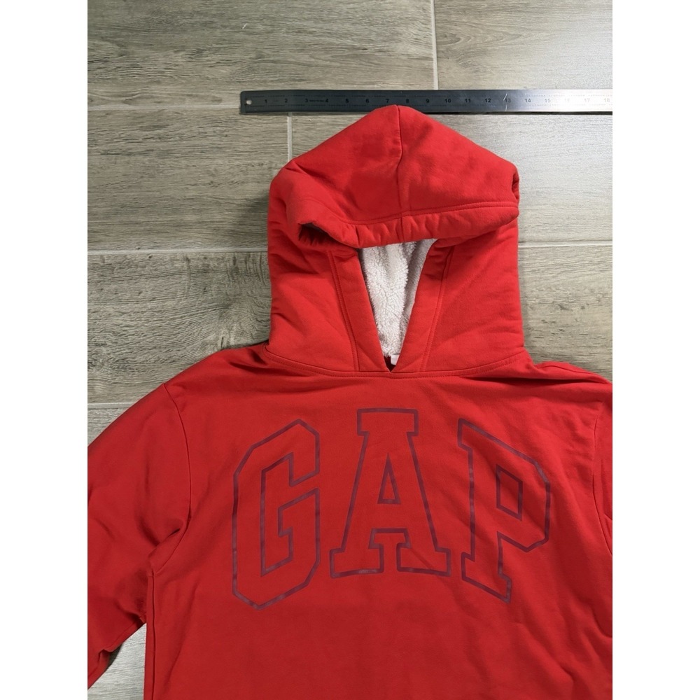 GAP Women's Red Logo Hoodie Pullover Sweatshirt White Hood Size Large - Picture 2 of 16